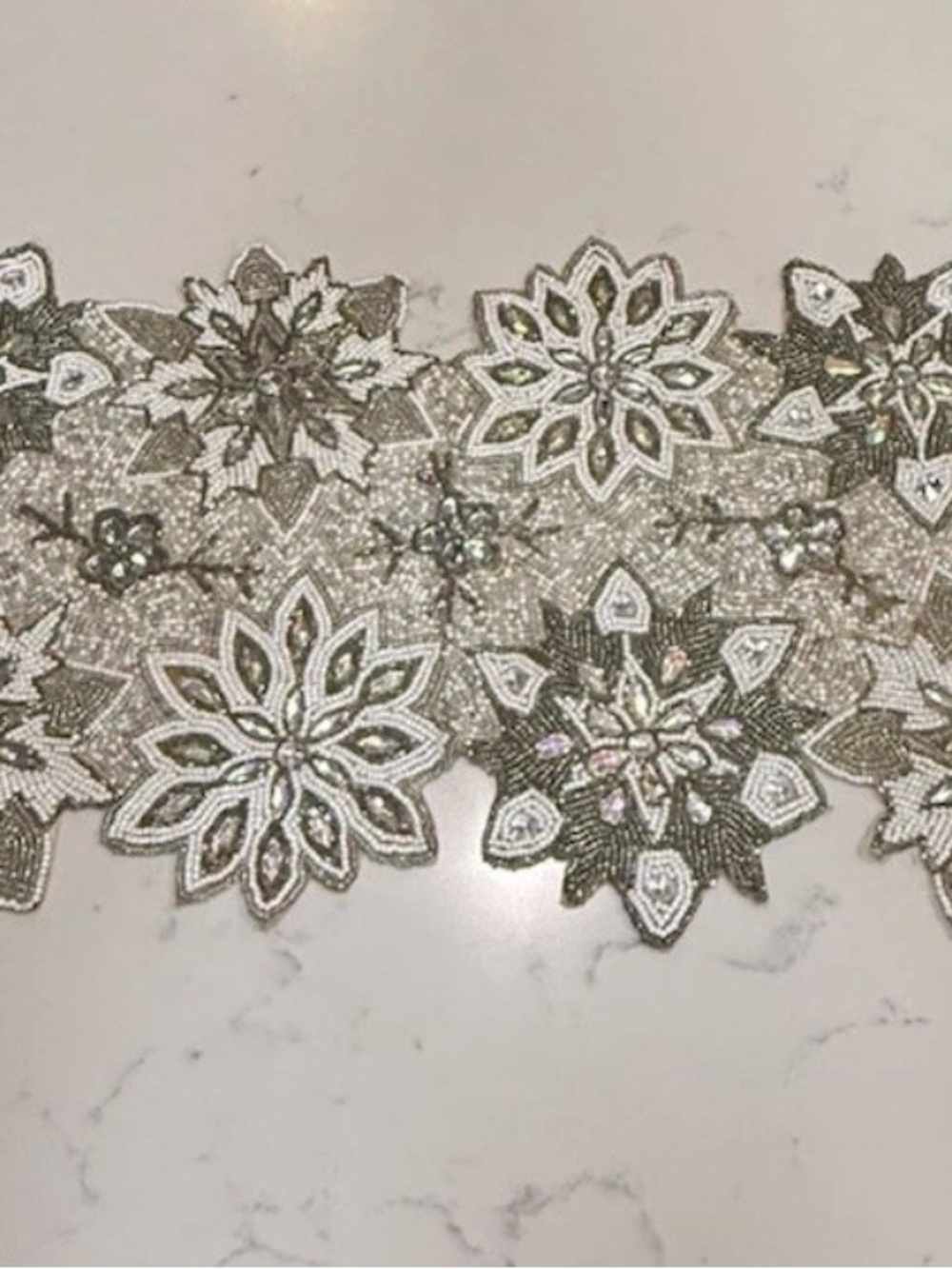 Pier 1 Imports Beaded Sequins Snow Flakes Winter Table Runner Silver Christmas